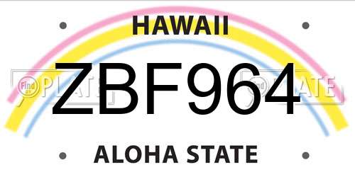 ZBF964 Hawaii License Plate