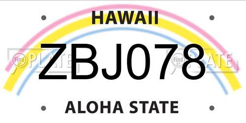 ZBJ078 Hawaii License Plate