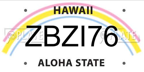 ZBZI76 Hawaii License Plate