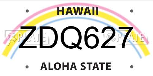 ZDQ627 Hawaii License Plate