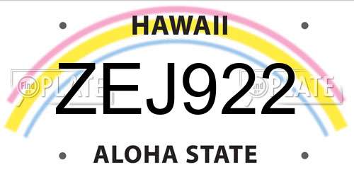 ZEJ922 Hawaii License Plate