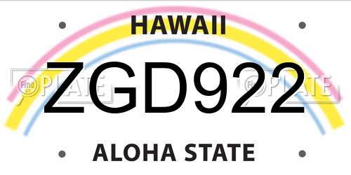 ZGD922 Hawaii License Plate