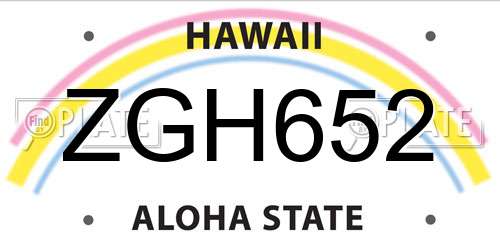 ZGH652 Hawaii License Plate
