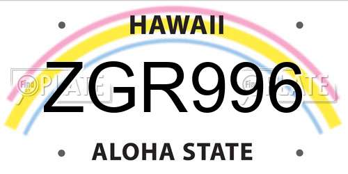 ZGR996 Hawaii License Plate