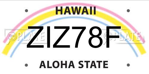 ZIZ78F Hawaii License Plate