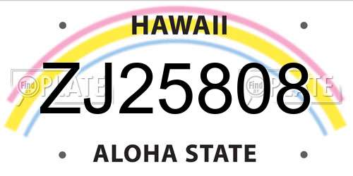 ZJ25808 Hawaii License Plate