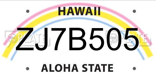 ZJ7B505 Hawaii License Plate