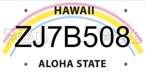 ZJ7B508 Hawaii License Plate