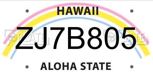 ZJ7B805 Hawaii License Plate