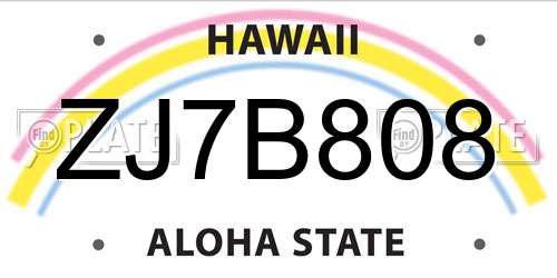 ZJ7B808 Hawaii License Plate