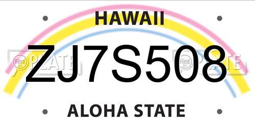 ZJ7S508 Hawaii License Plate