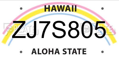 ZJ7S805 Hawaii License Plate