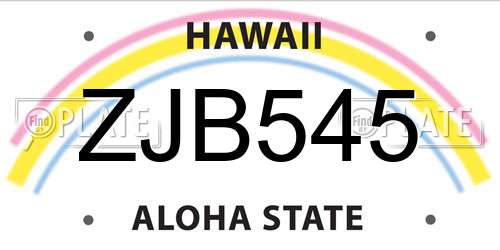 ZJB545 Hawaii License Plate