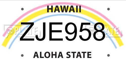 ZJE958 Hawaii License Plate