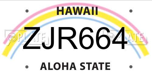 ZJR664 Hawaii License Plate