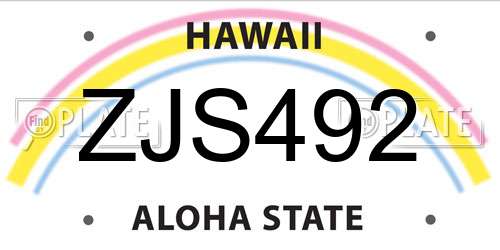 ZJS492 Hawaii License Plate