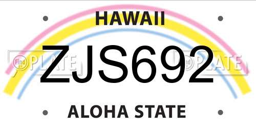 ZJS692 Hawaii License Plate