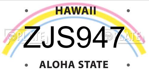 ZJS947 Hawaii License Plate