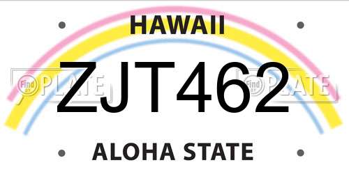 ZJT462 Hawaii License Plate