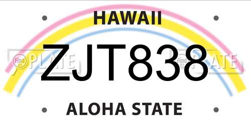 ZJT838 Hawaii License Plate