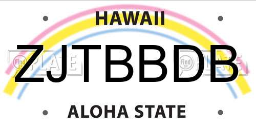ZJTBBDB Hawaii License Plate