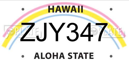 ZJY347 Hawaii License Plate