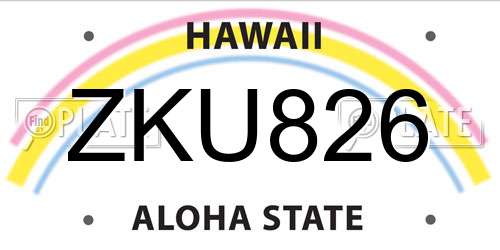 ZKU826 Hawaii License Plate