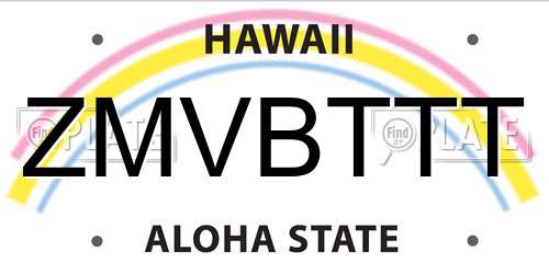 ZMVBTTT Hawaii License Plate