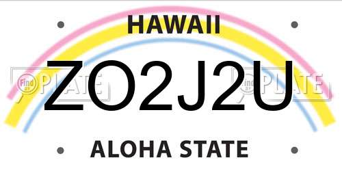 ZO2J2U Hawaii License Plate