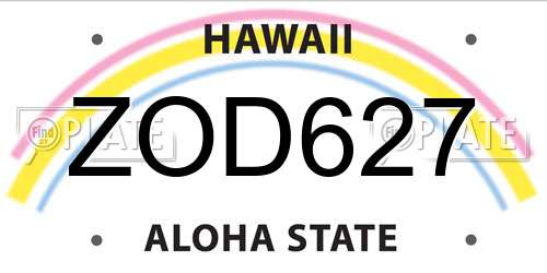 ZOD627 Hawaii License Plate