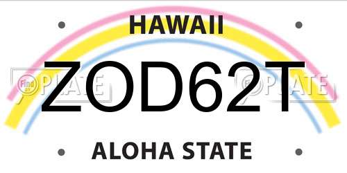 ZOD62T Hawaii License Plate