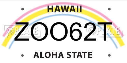 ZOO62T Hawaii License Plate