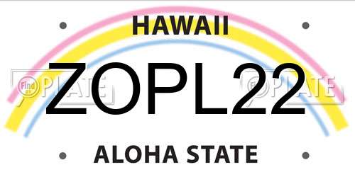 ZOPL22 Hawaii License Plate