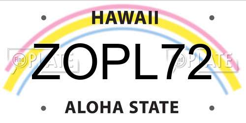 ZOPL72 Hawaii License Plate