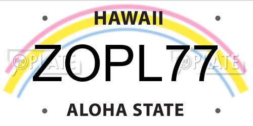 ZOPL77 Hawaii License Plate