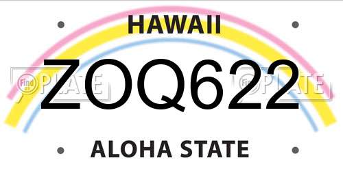 ZOQ622 Hawaii License Plate