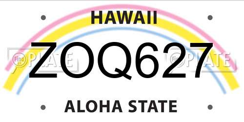 ZOQ627 Hawaii License Plate