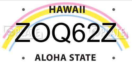 ZOQ62Z Hawaii License Plate