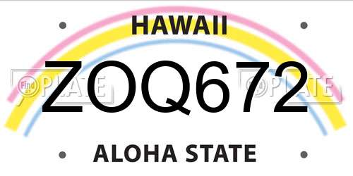 ZOQ672 Hawaii License Plate