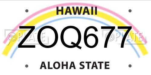 ZOQ677 Hawaii License Plate