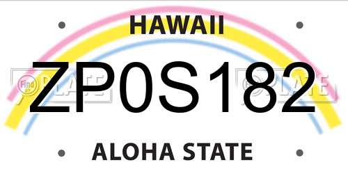 ZP0S182 Hawaii License Plate