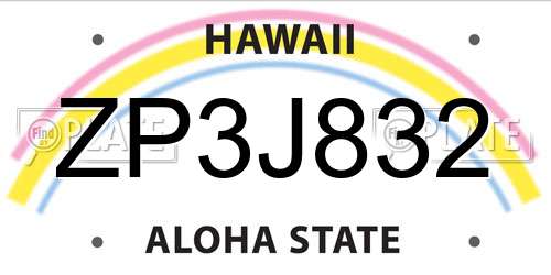 ZP3J832 Hawaii License Plate