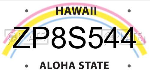 ZP8S544 Hawaii License Plate