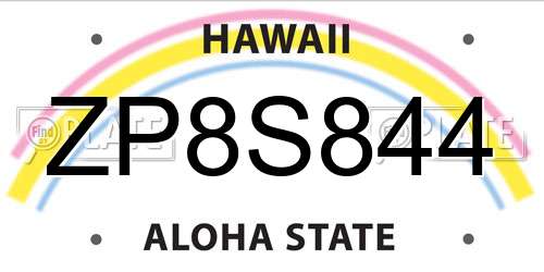 ZP8S844 Hawaii License Plate