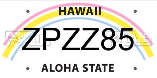 ZPZZ85 Hawaii License Plate