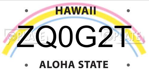 ZQ0G2T Hawaii License Plate