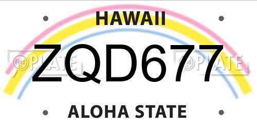 ZQD677 Hawaii License Plate