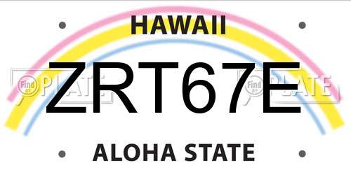 ZRT67E Hawaii License Plate