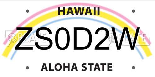 ZS0D2W Hawaii License Plate