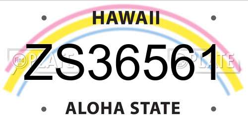 ZS36561 Hawaii License Plate